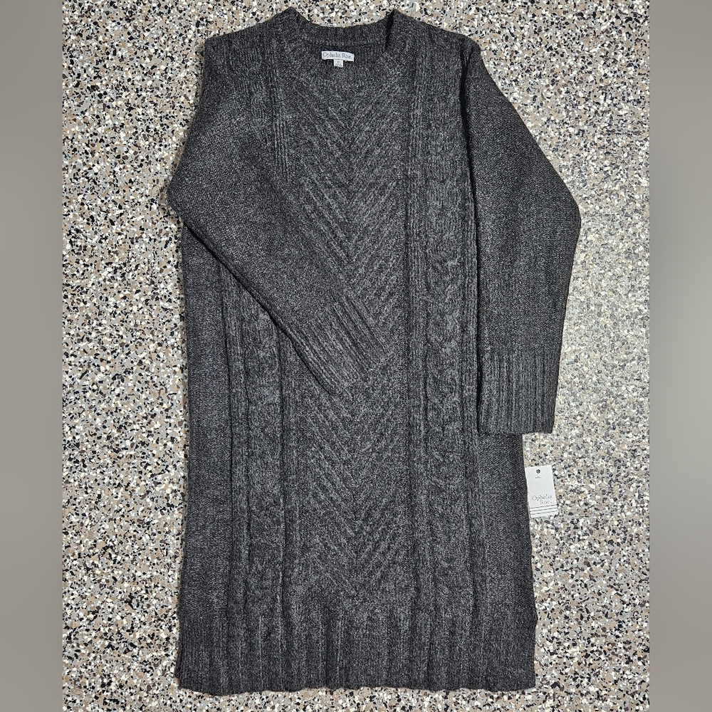 Elegant Dark Gray Women's Cable Knit Sweater DRESS - Size M - NWT